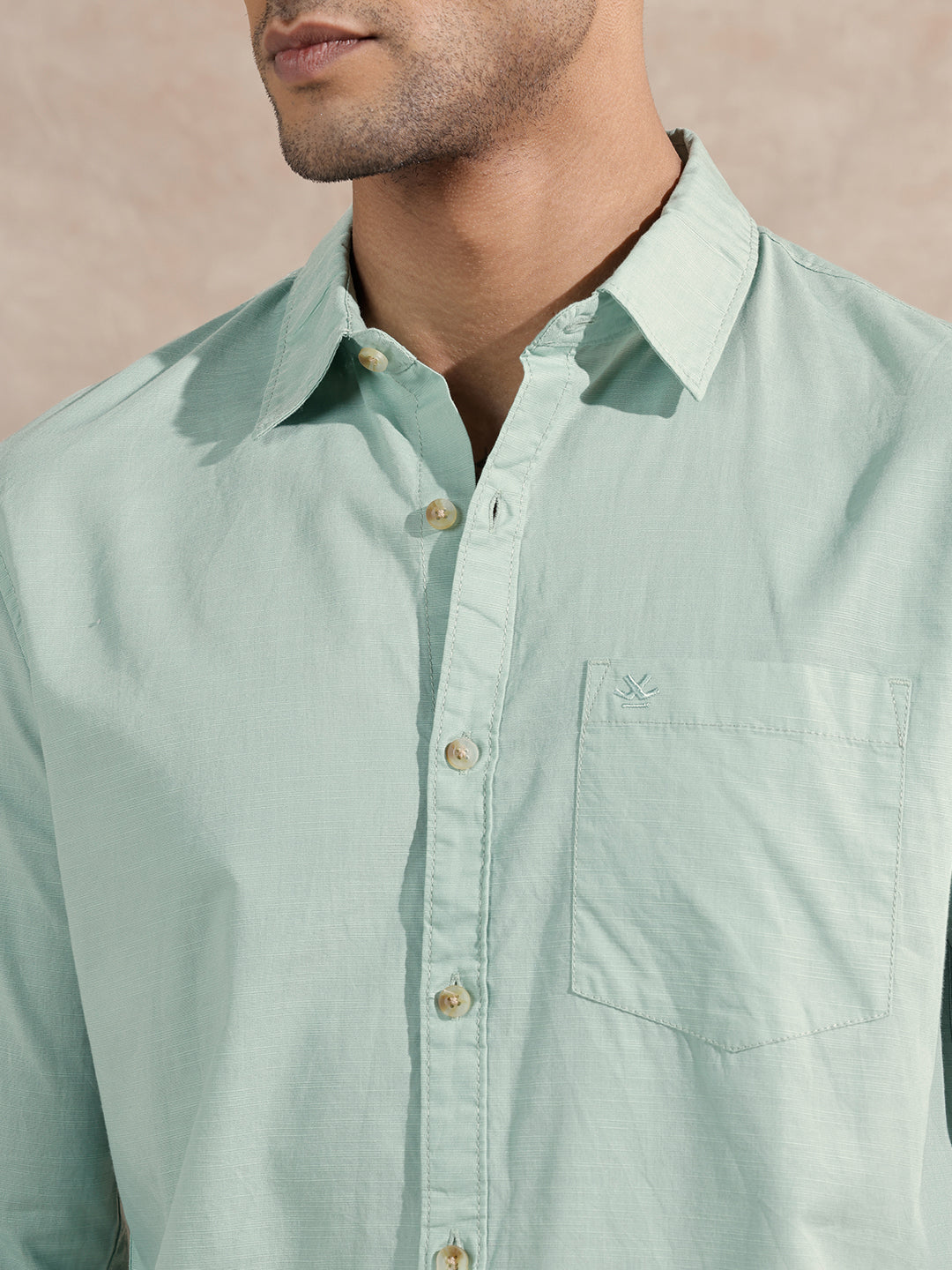 Cotton Slub Solid Shirt | Green