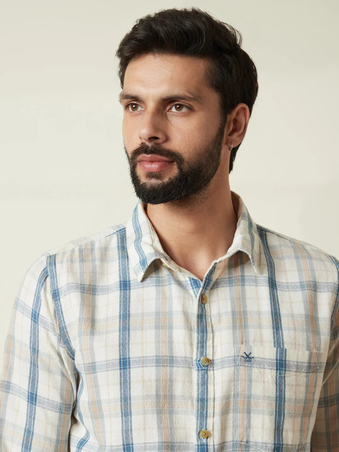 Checked Slim Fit Textured Shirt | Off White