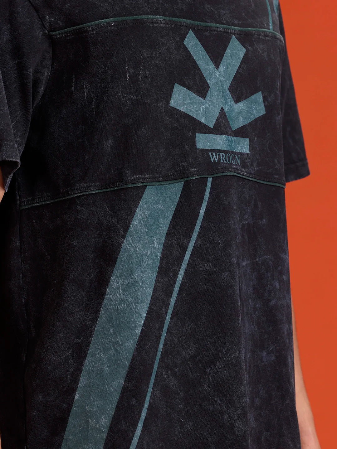 Washed Cut& Sew Graphic Printed Oversized Fit T-Shirt | Black