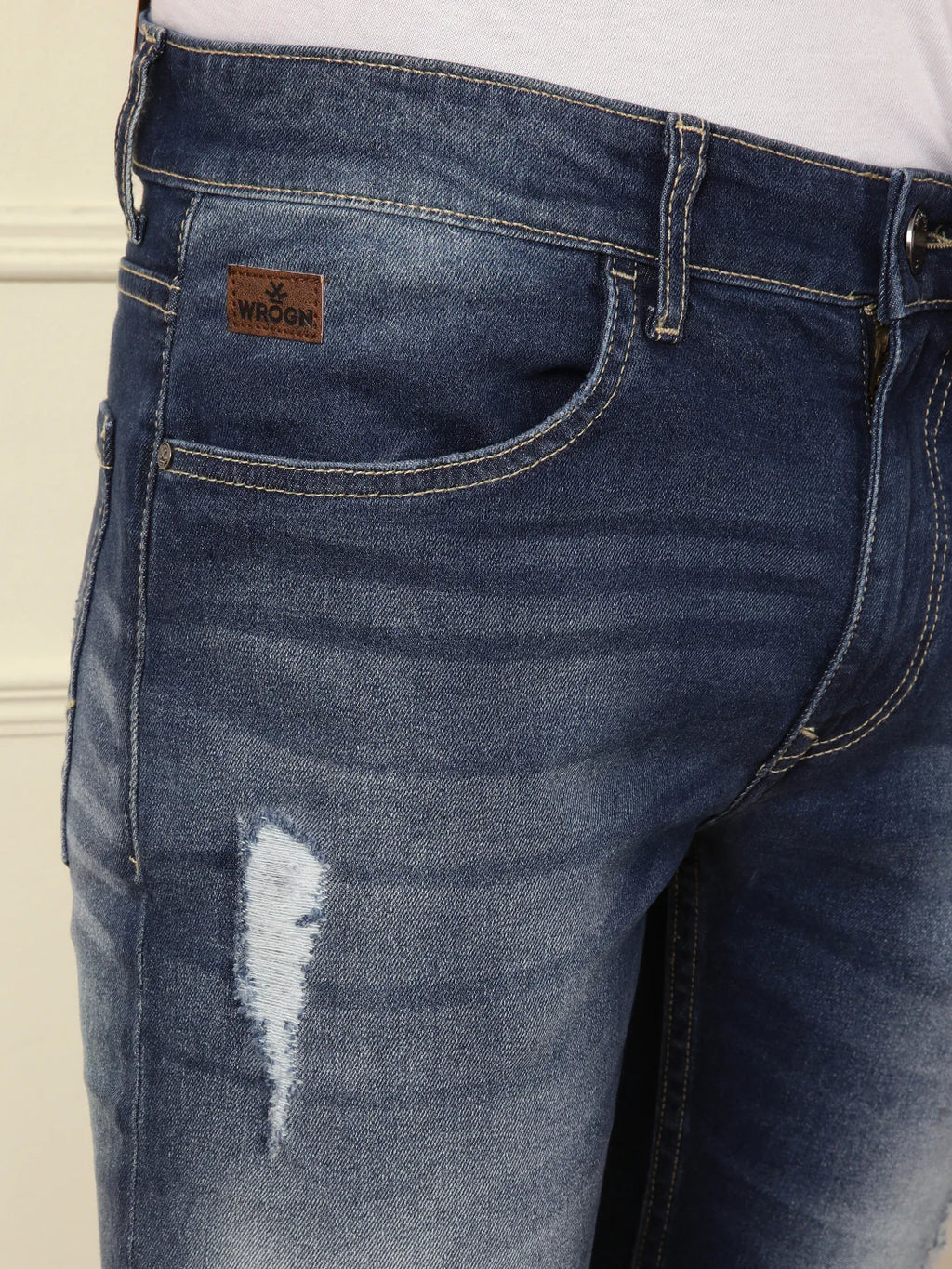 Acid Washed Tapered Fit Jeans