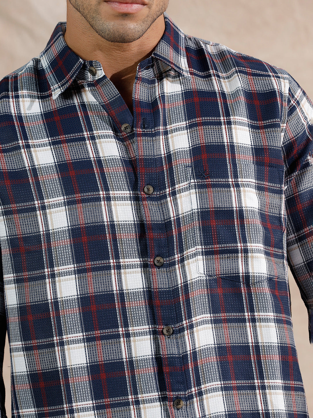 Dobby Check Regular Fit Shirt  | Navy Blue