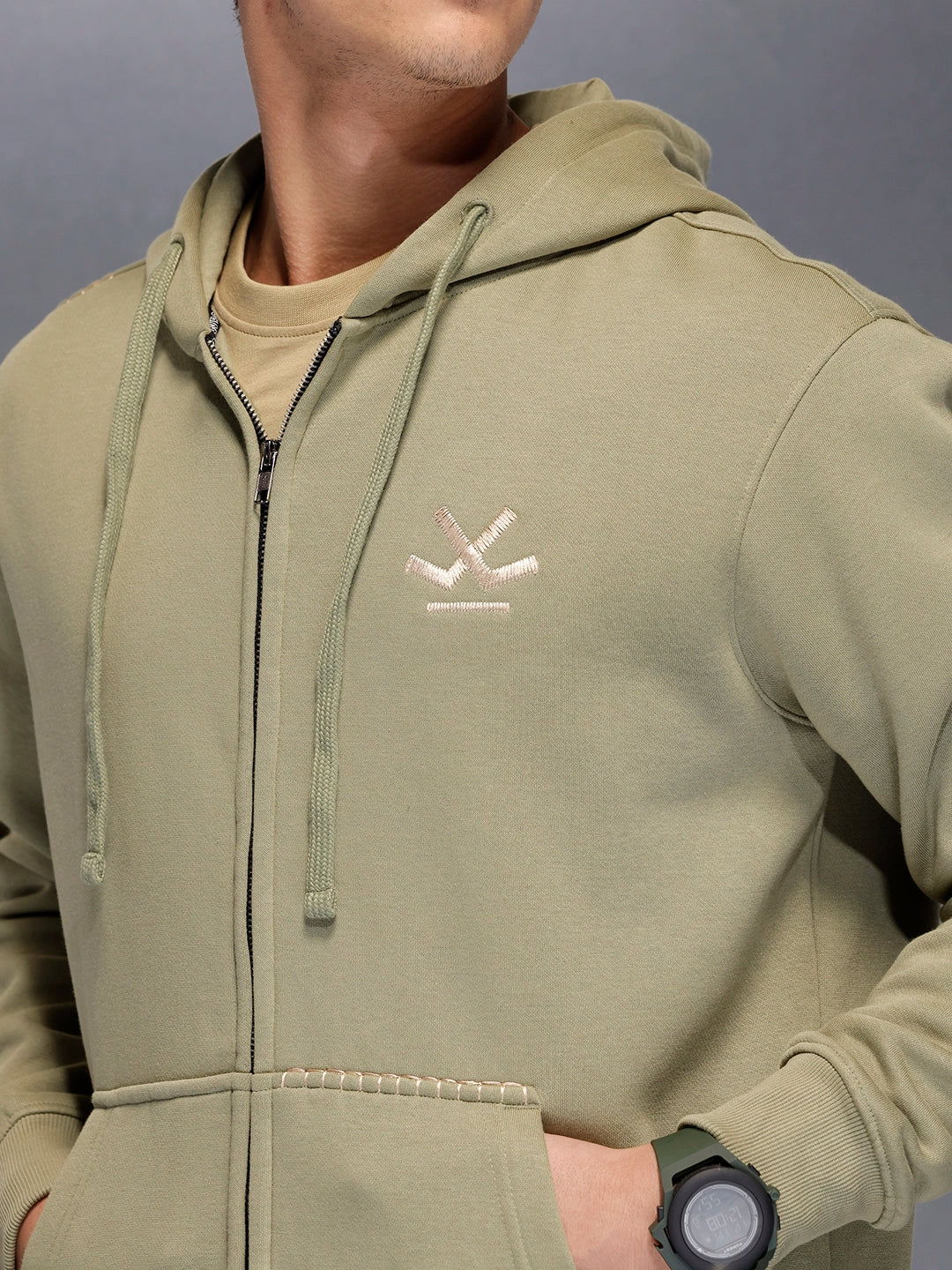 Soft fleece hoodie with tonal logo & stitch detail | Light Green