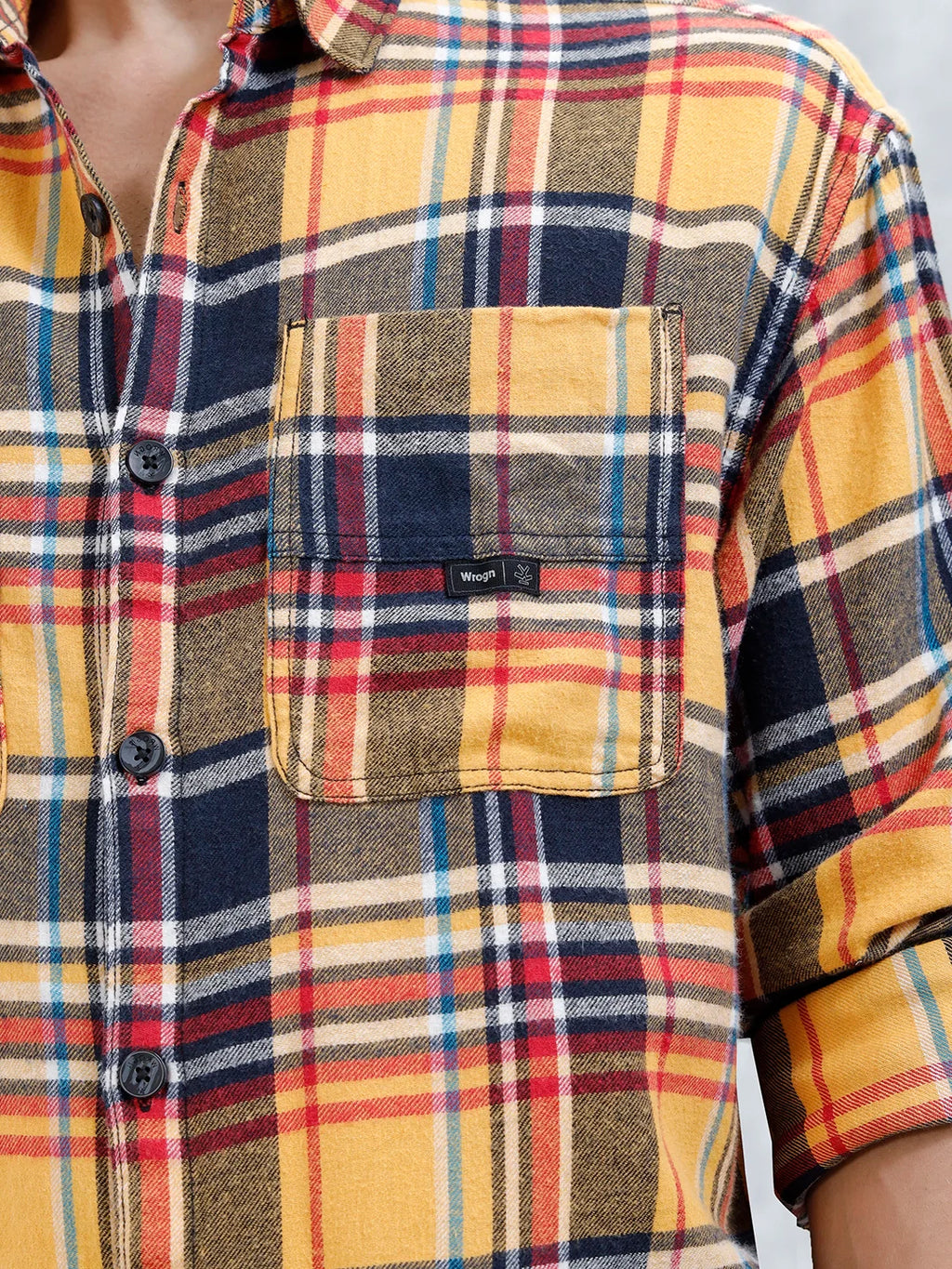 Wrogn Men's Checked Oversized Shirt | Yellow