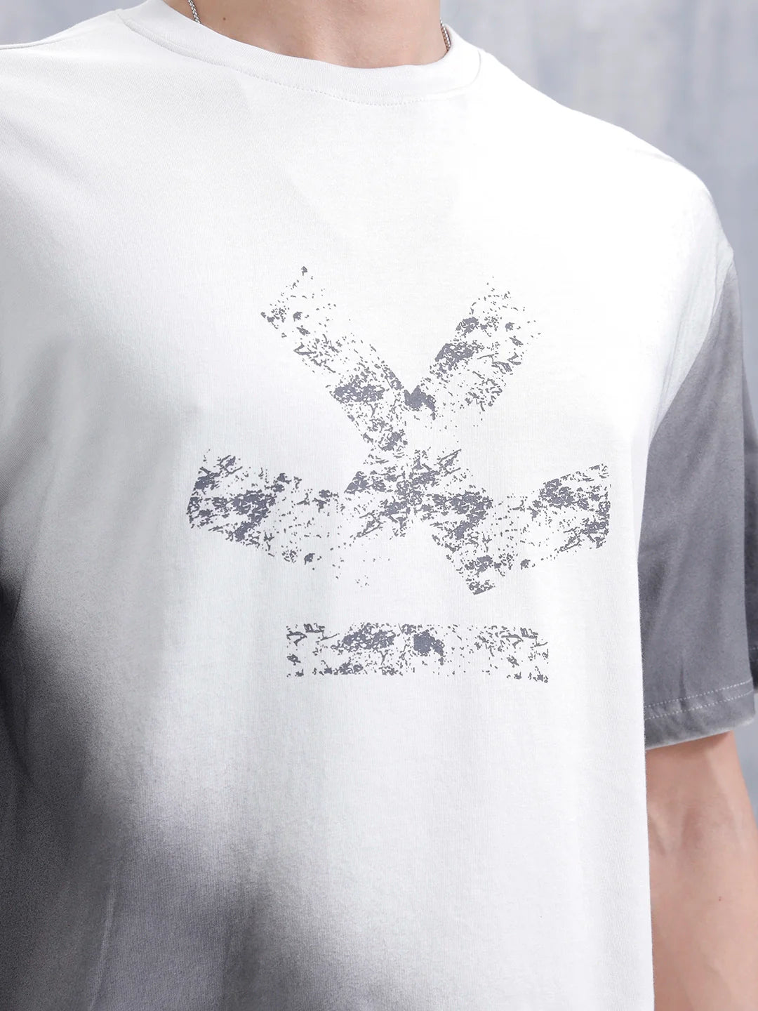 Washed Oversized Crew Neck T-shirt With Print | Light Grey