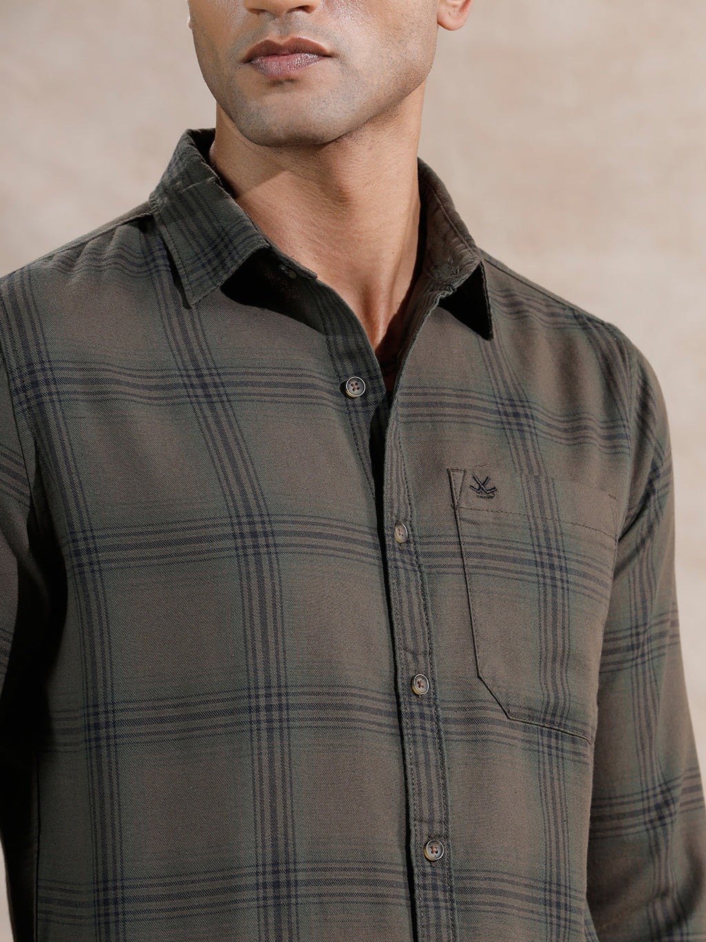 Tonal Checks Regular Fit Shirt | Olive