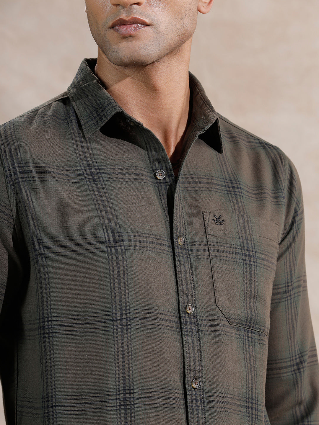 Tonal Checks Regular Fit Shirt | Olive