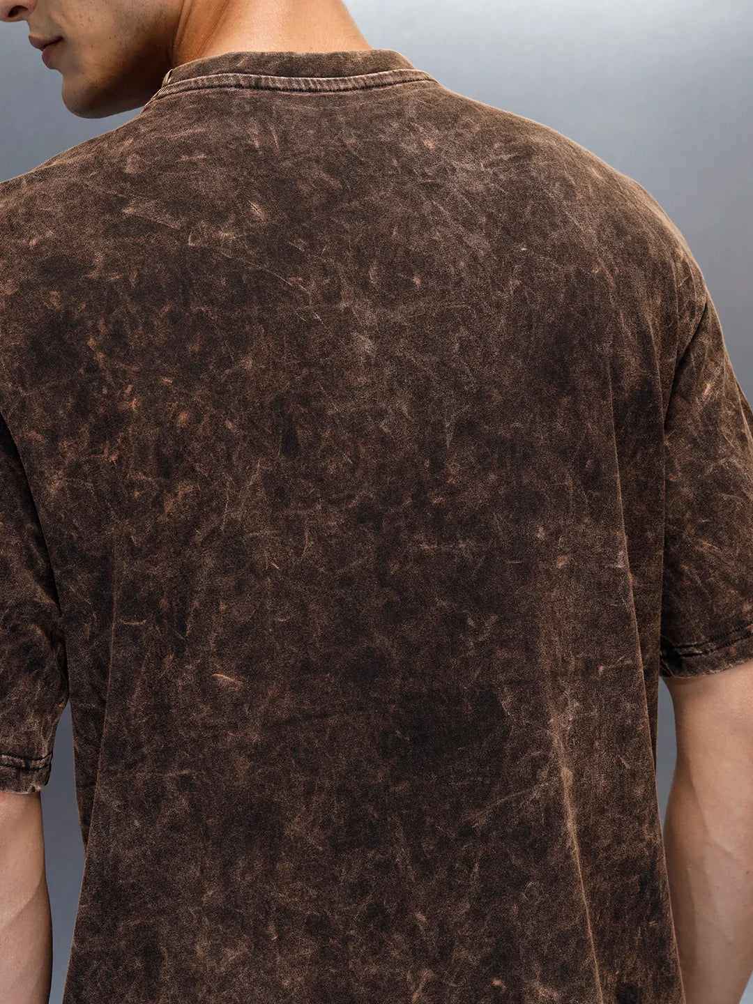 Acid Washed Oversized Fit Worgn Printed T-Shirt | Black