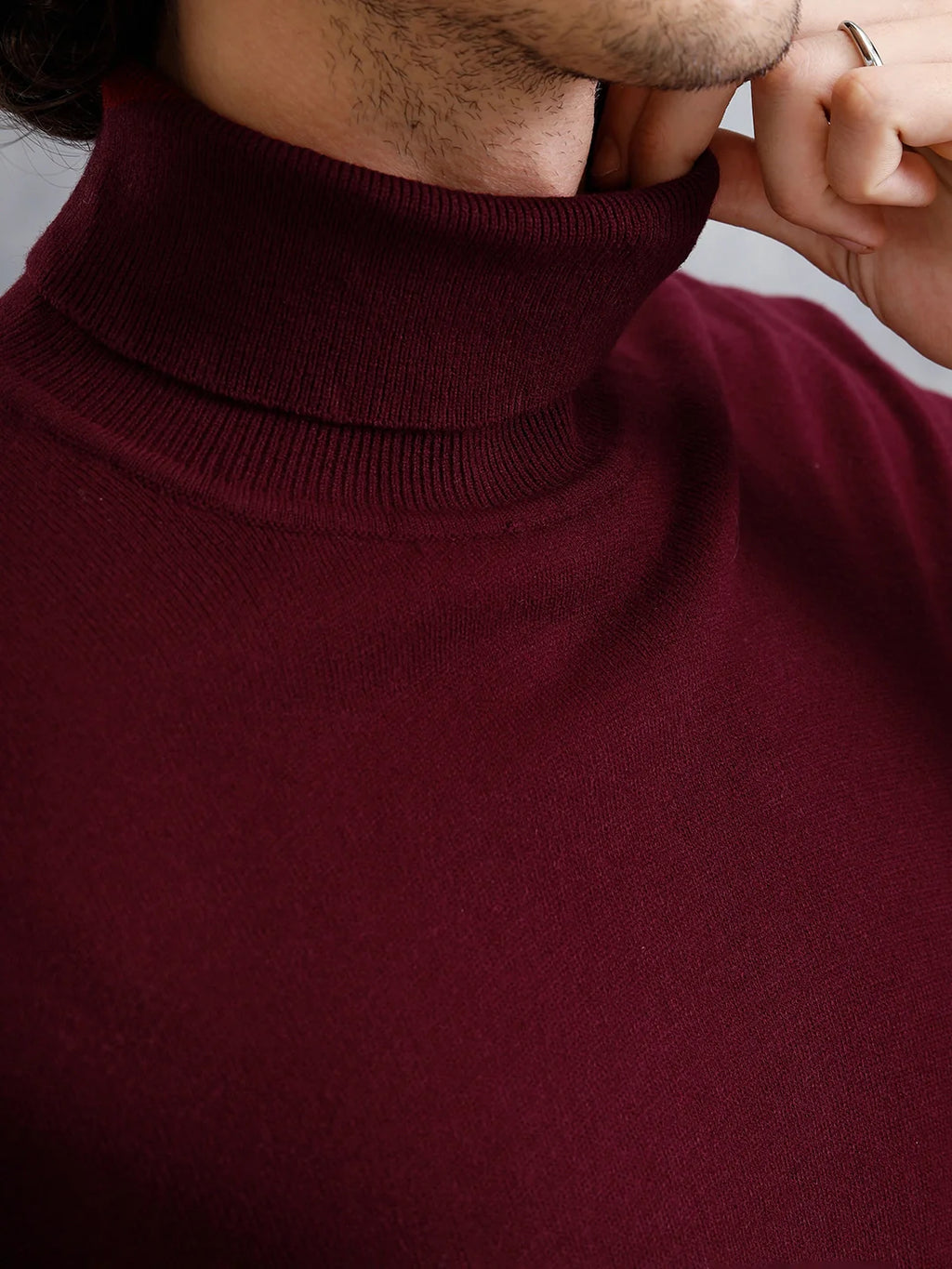 Turtle Neck Full Sleeve T-Shirt | Maroon