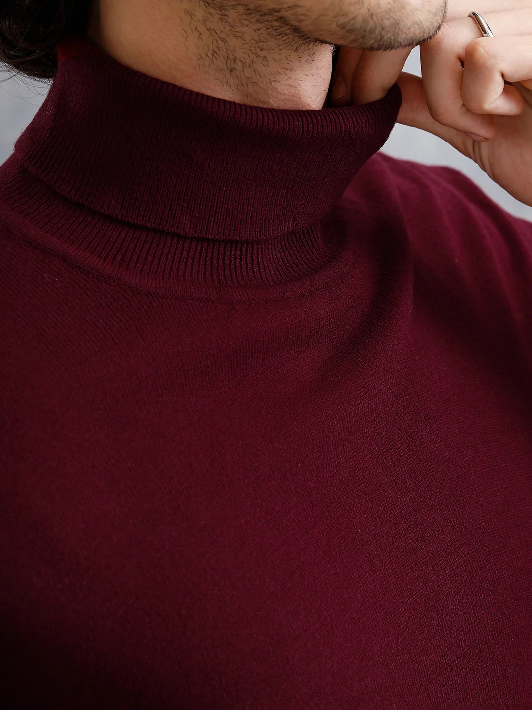 Turtle Neck Full Sleeve T-Shirt | Maroon