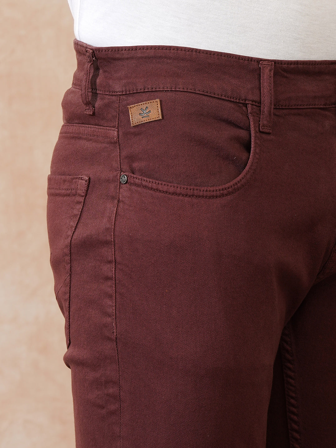 Casual Tapered Fit Jeans | Maroon