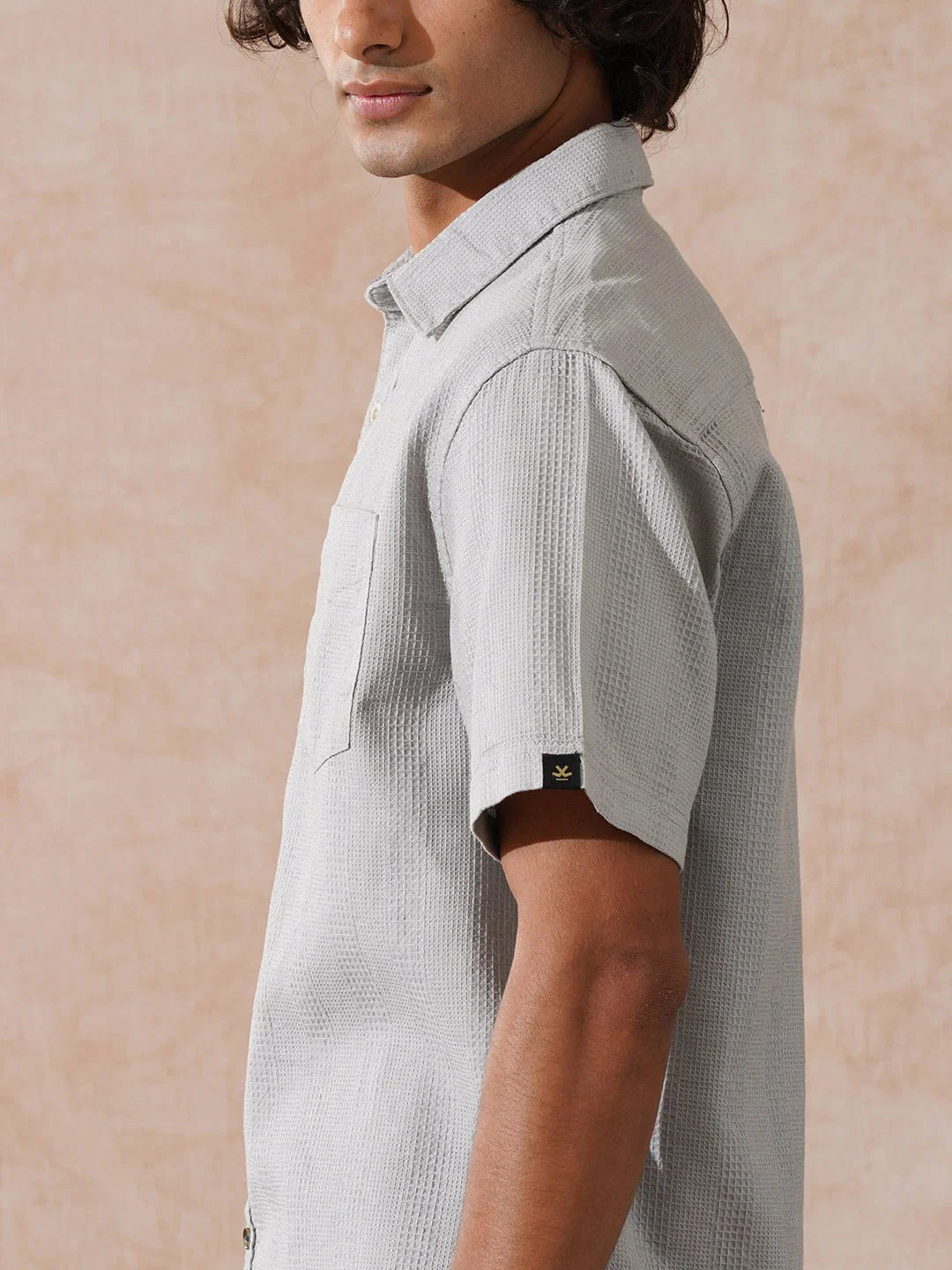 Waffle Textured Comfort Fit Shirt | Grey