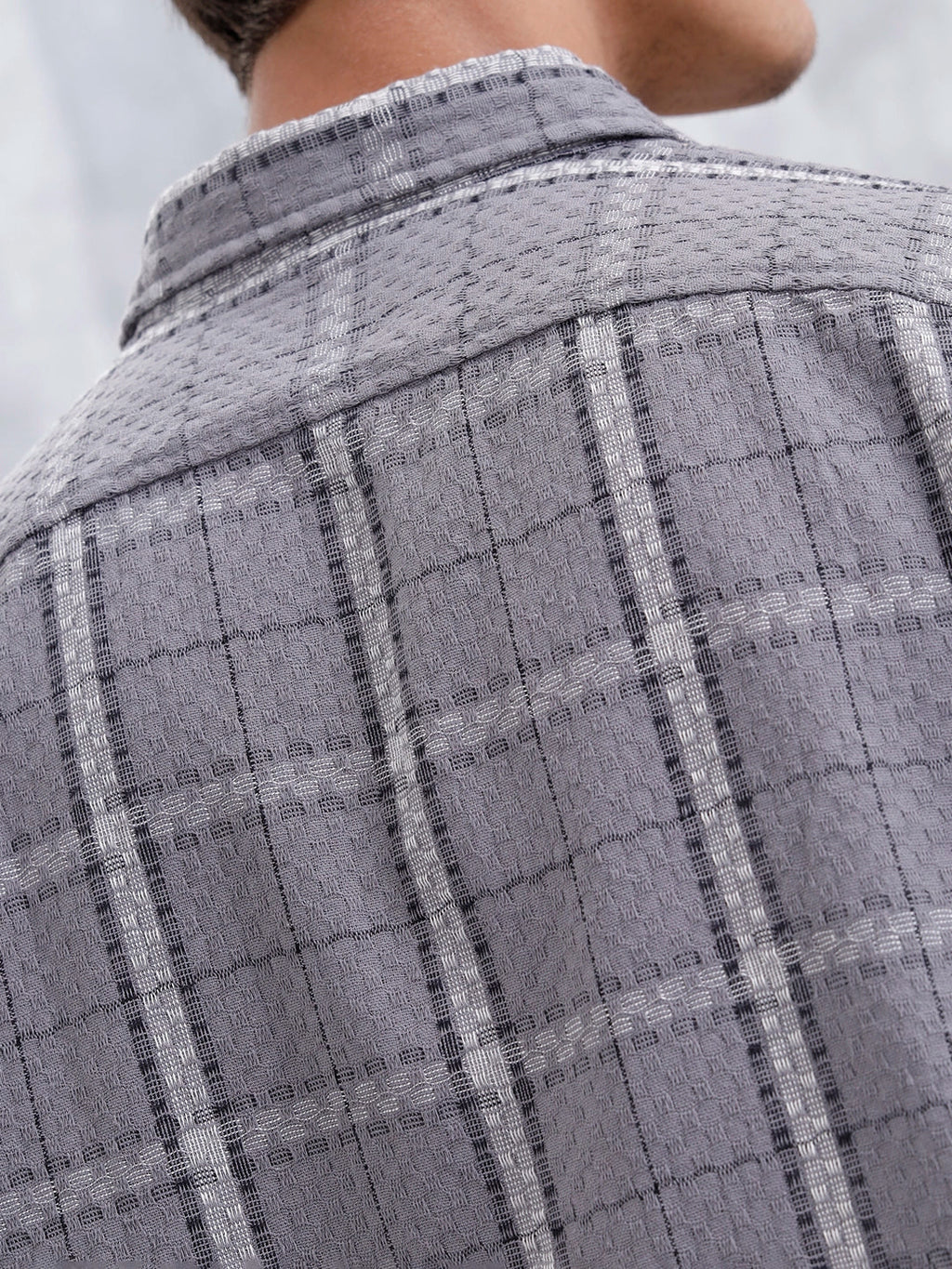 Textured Checkered Pattern Regualr Fit Shirt | Grey