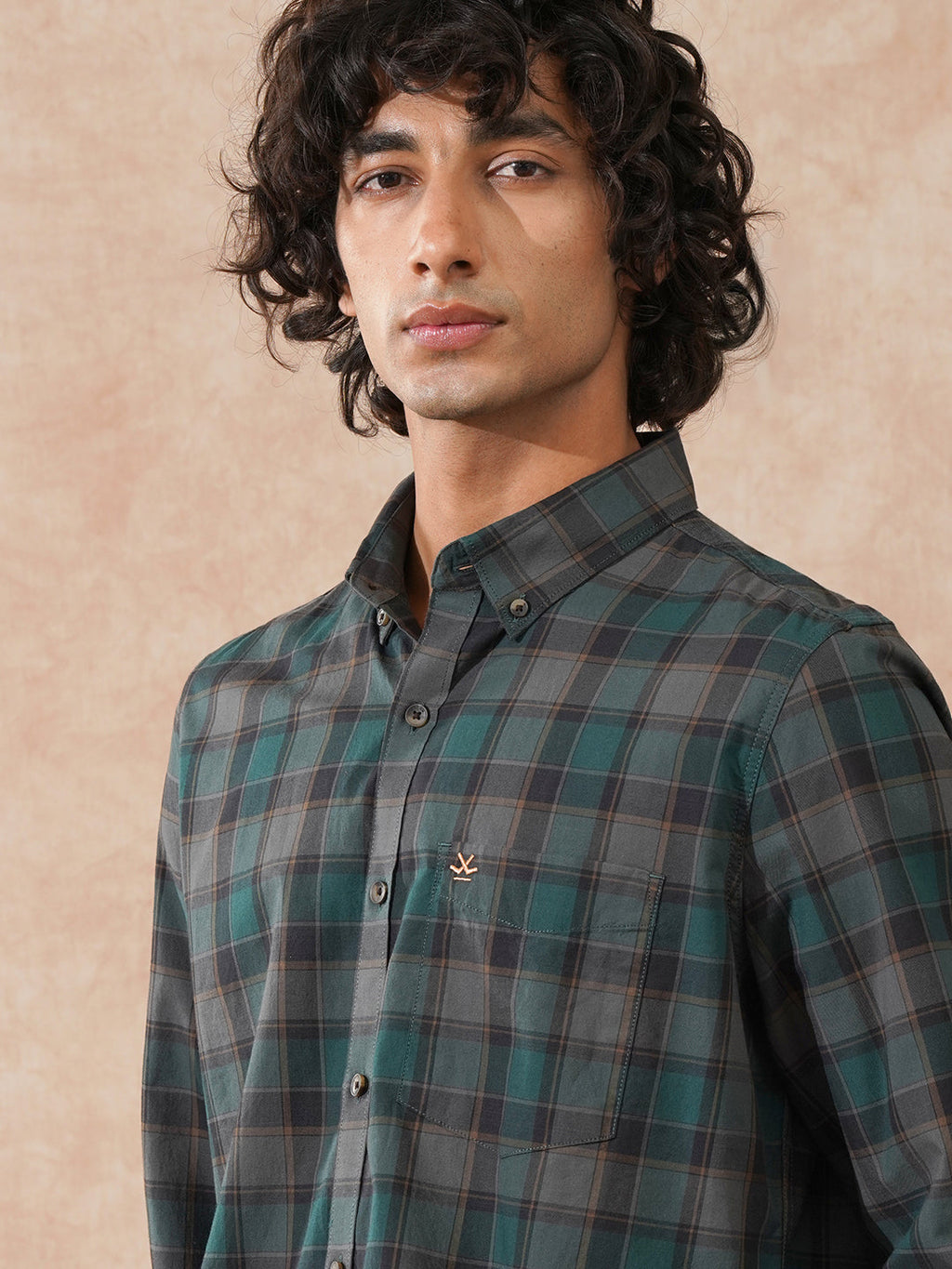 Tonal Checks Slim Fit Shirt | Green