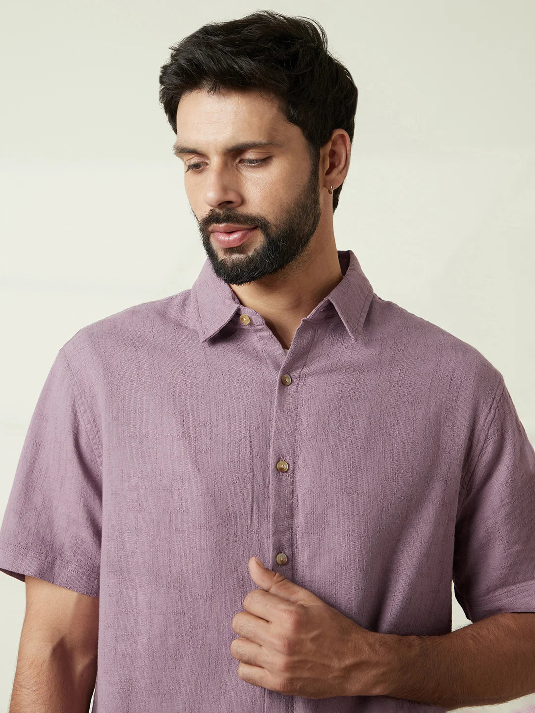 Textured Cotton Slim Fit Shirt | Pink