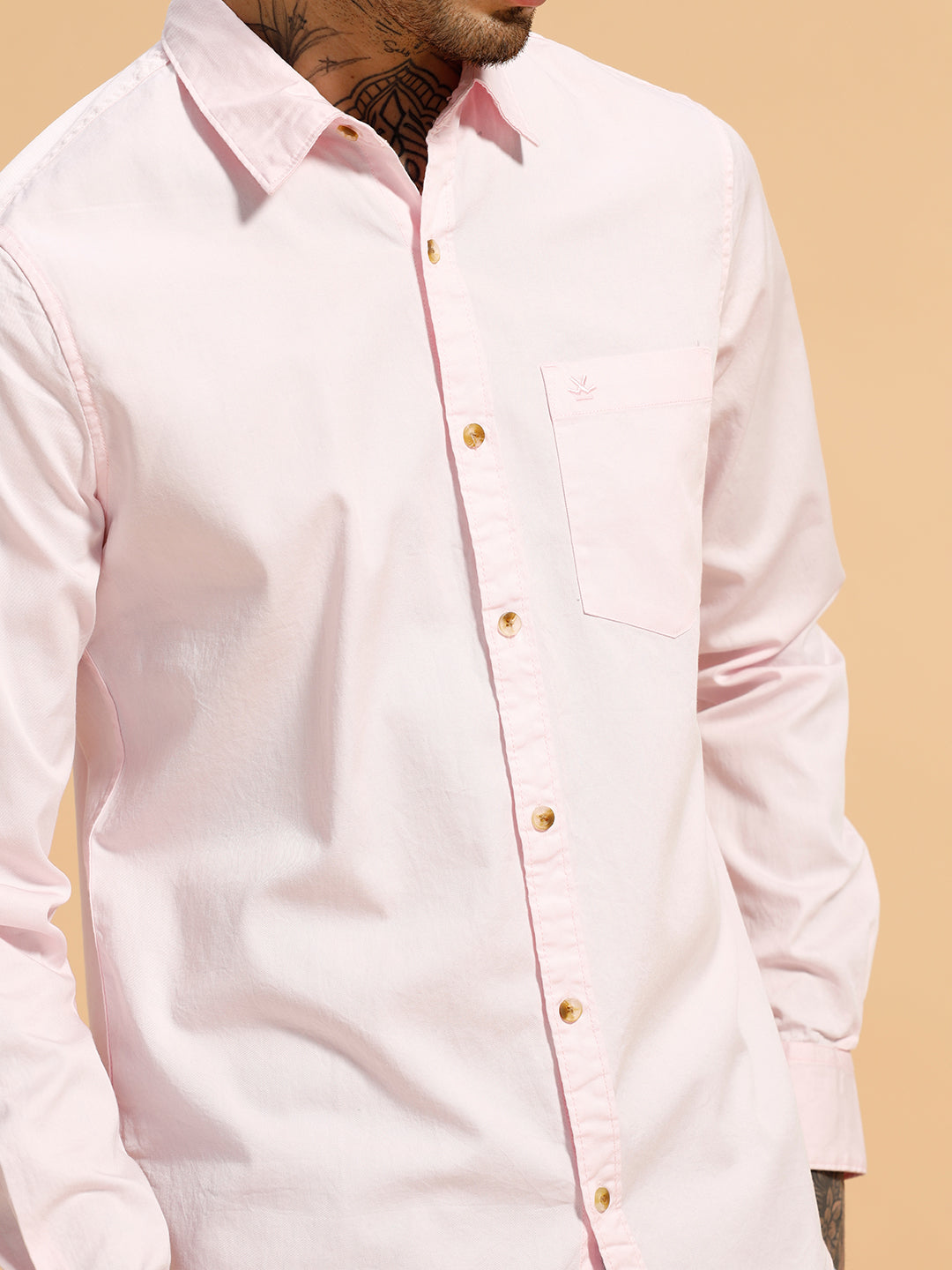 Solid Full Sleeve Cotton Shirt | Pink