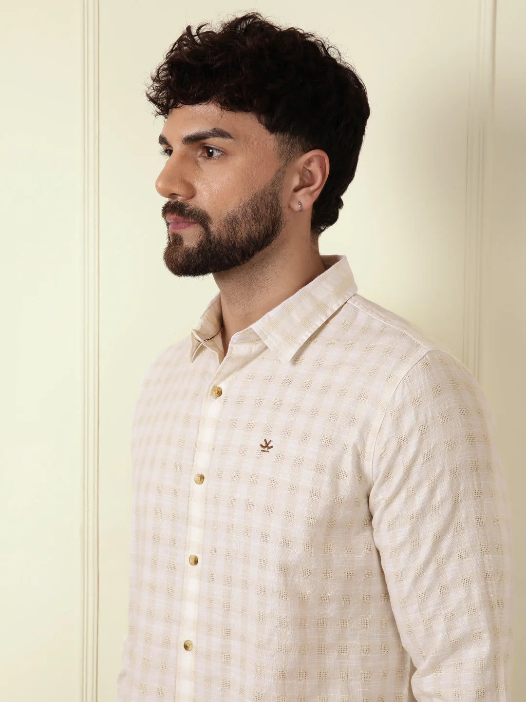 Textured Dobby Cotton Shirt | Beige