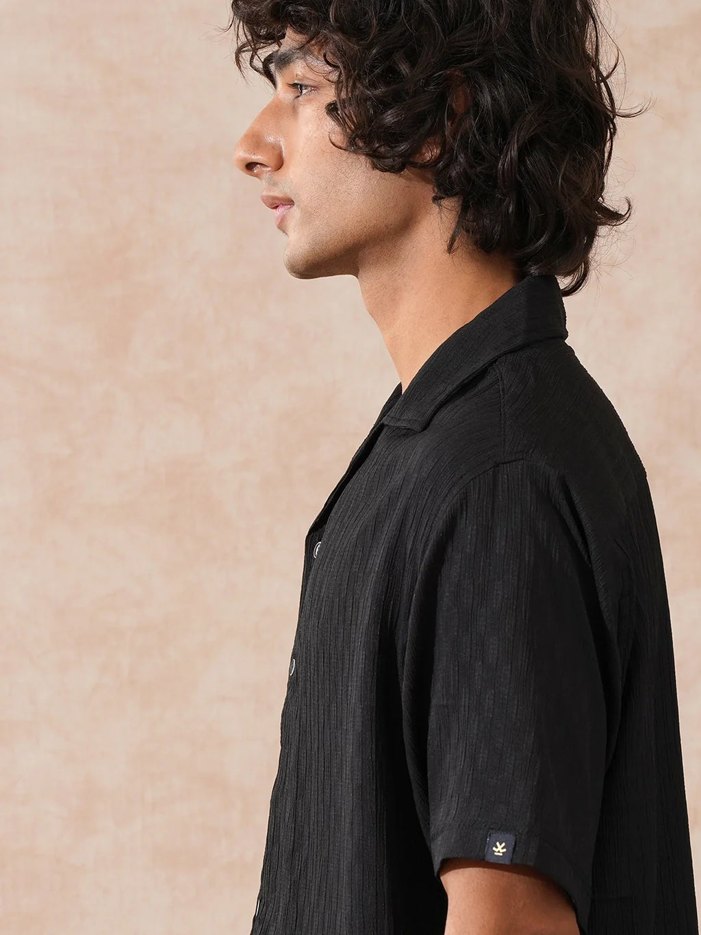 Textured Resort Collar Shirt | Black