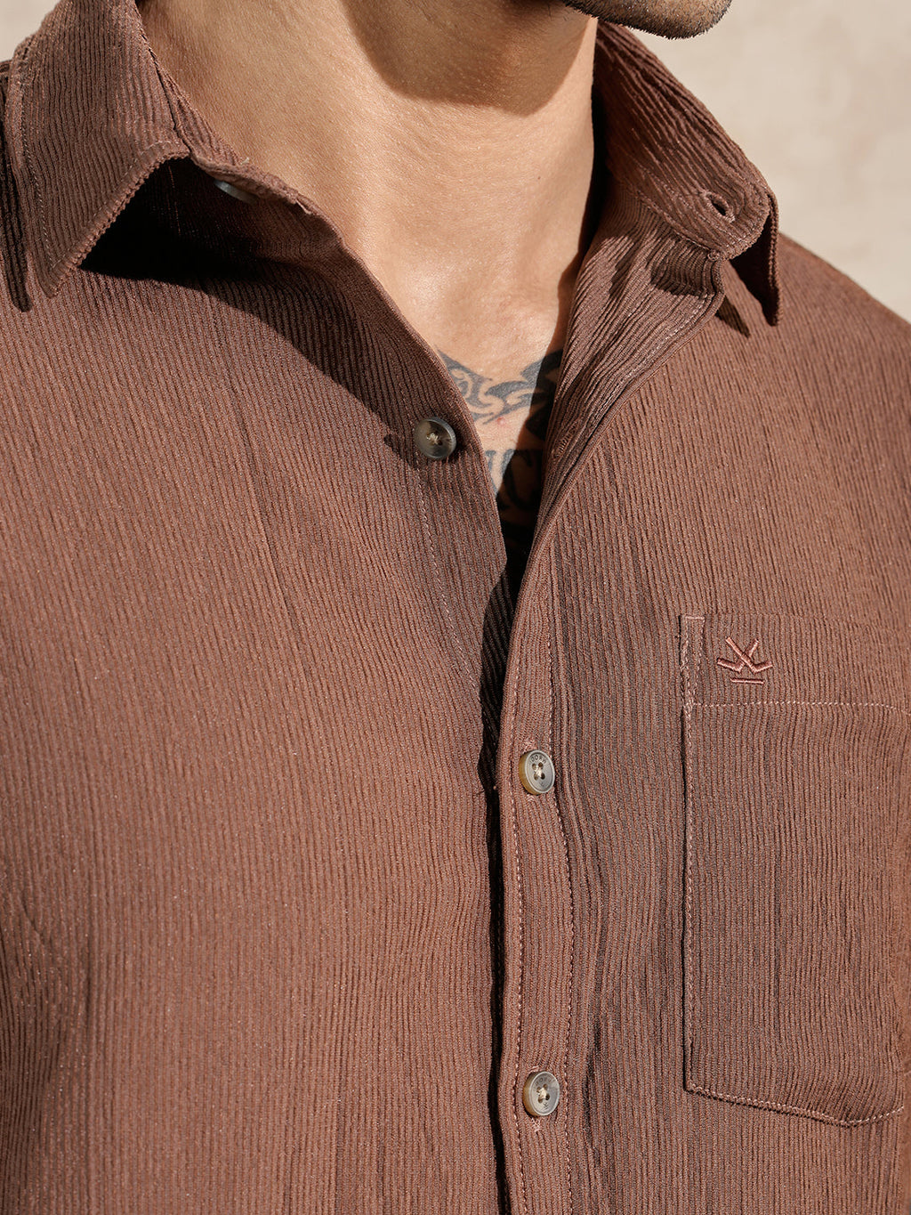 Textured Comfort Fit Shirt | Dark Khakhi