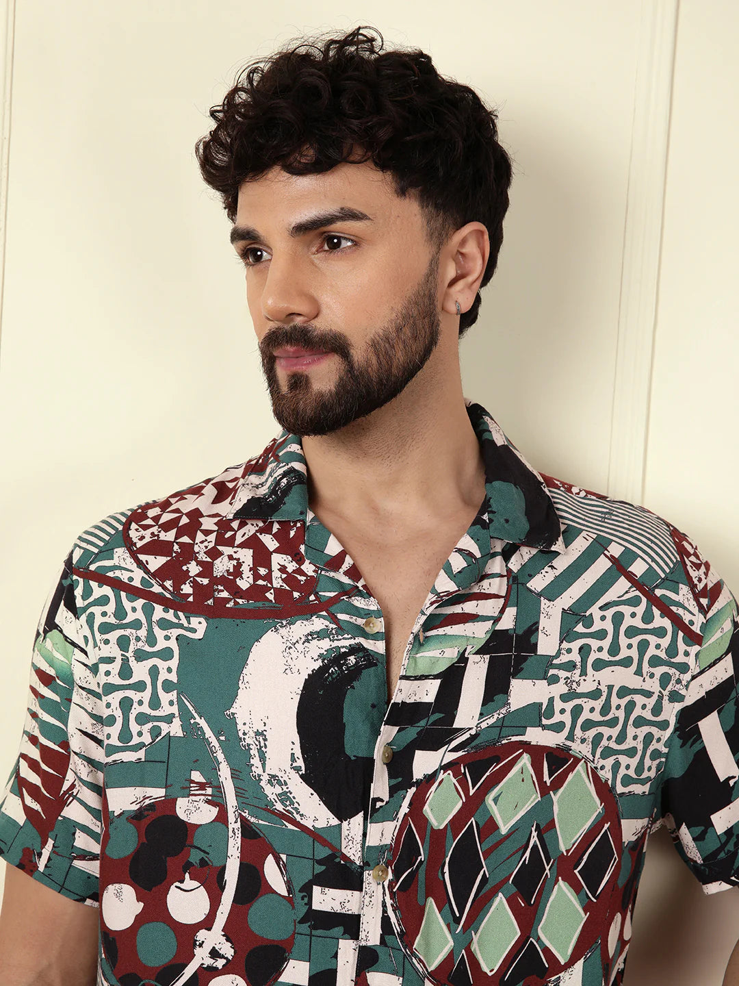 AOP Fluid Light Weight Viscose Shirt | Dark Green