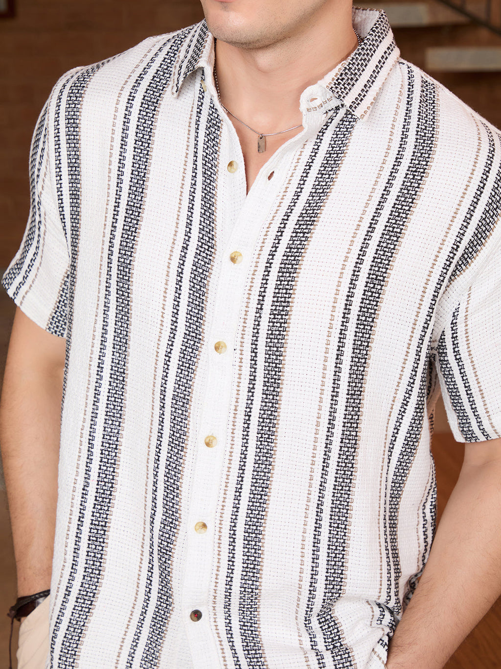 Striped Open Dobby Shirt | Off White