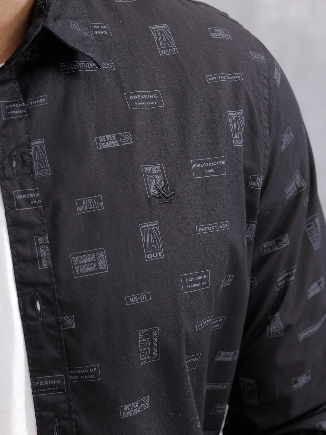 100% Cotton Aop Printed Casual Regualr Fit Shirt | Black