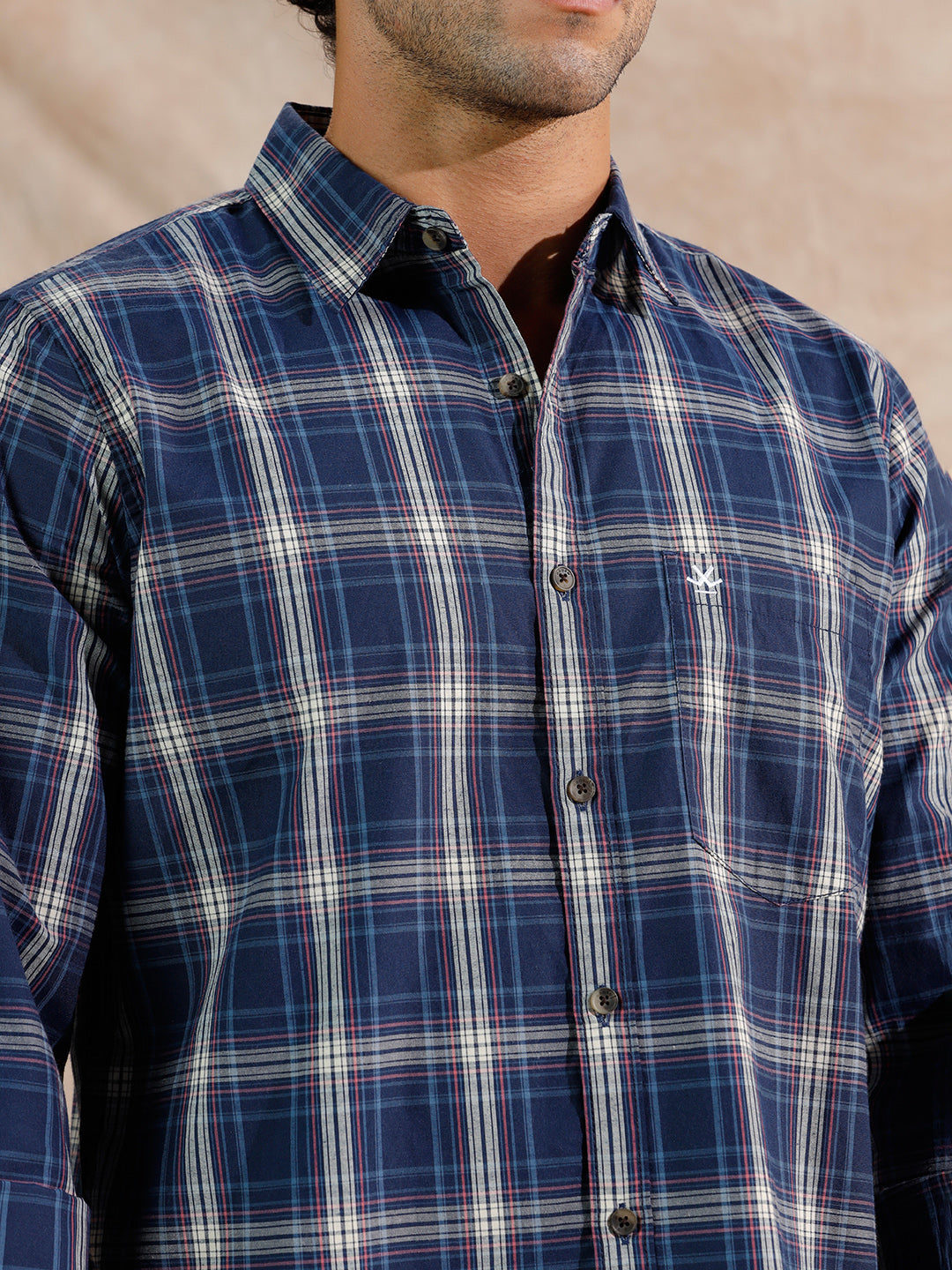 Variegated Checks Regular Fit Shirt  | Navy Blue