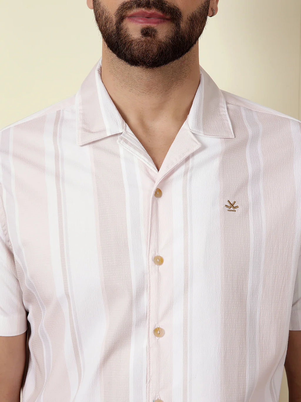Printed Stripes Seersucker Shirt | Off White