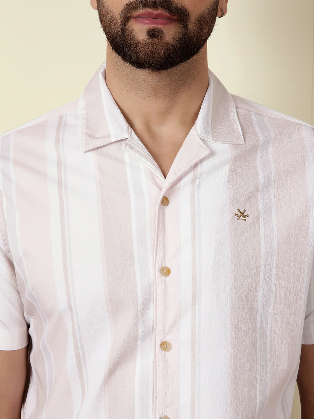 Printed Stripes Seersucker Shirt | Off White
