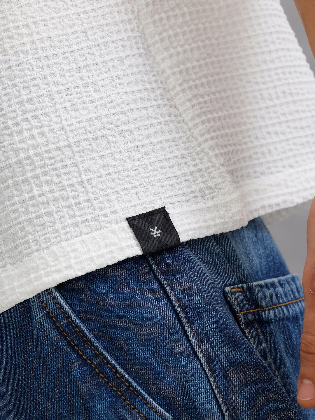 Honeycomb Textured Knit Crew Neck Pullover In Oversized Fit  |  White