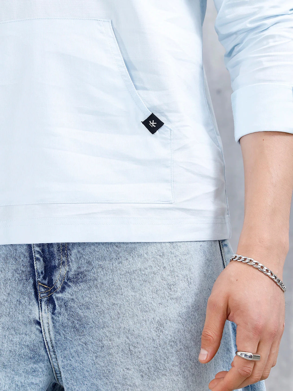 Wrogn Men's Casual Hooded Henley Shirt | Light Blue