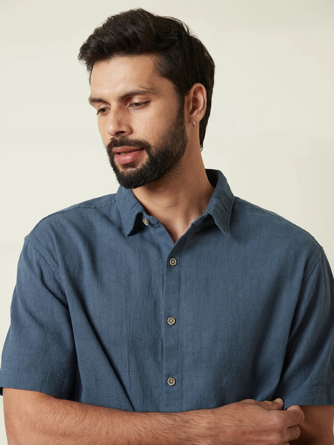 Textured Cotton Slim Fit Shirt | Blue