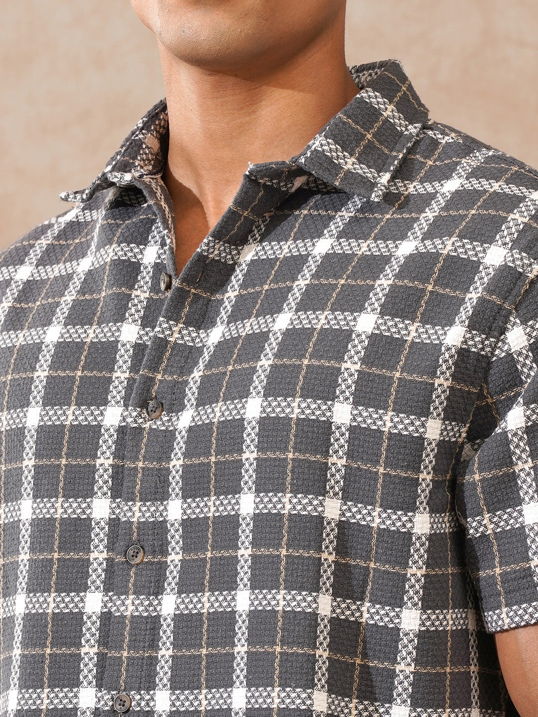 Textured Checks Dobby Shirt | Grey