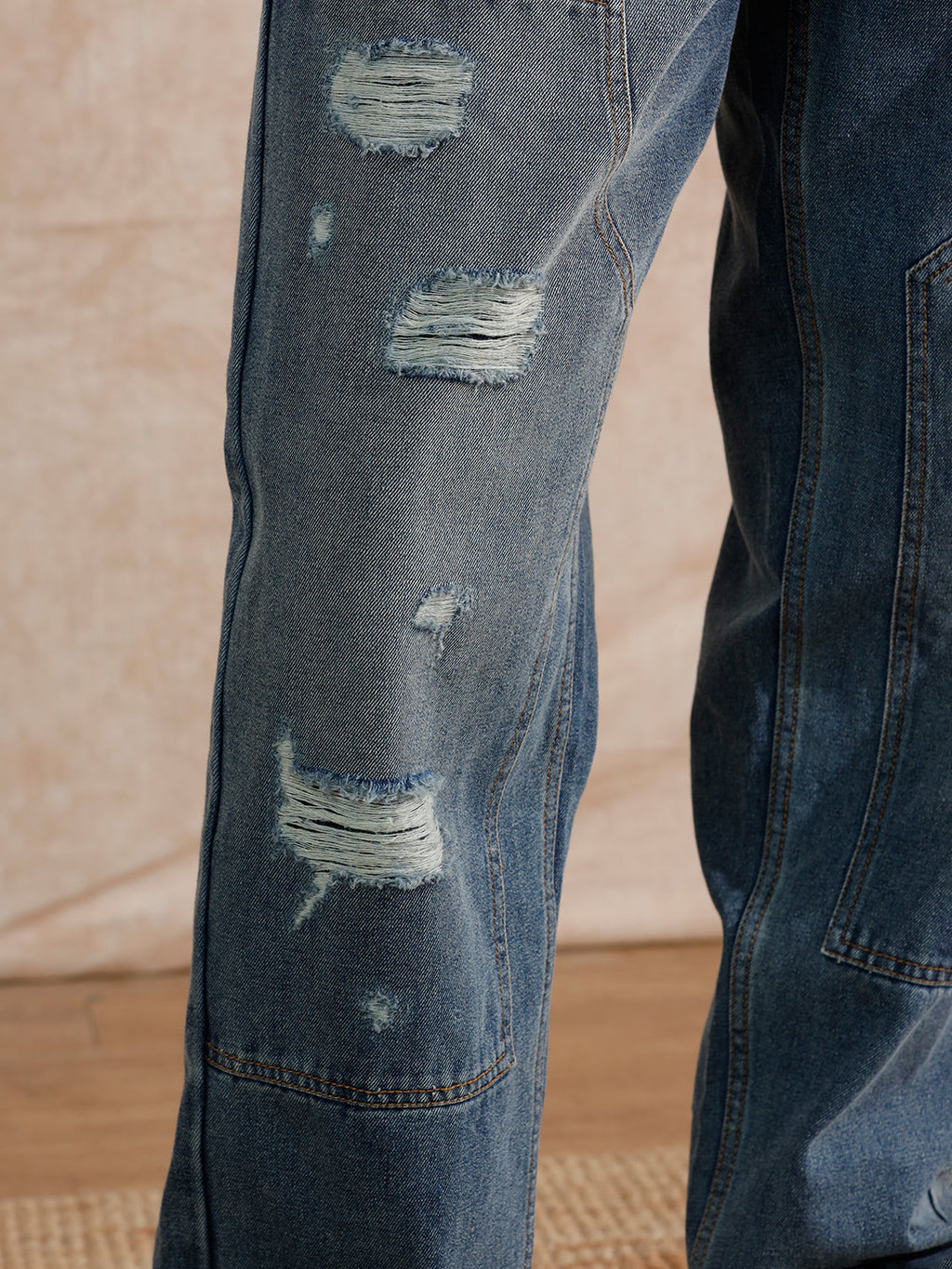 Solid Heavy Fade Loose Fit Jeans | Blue