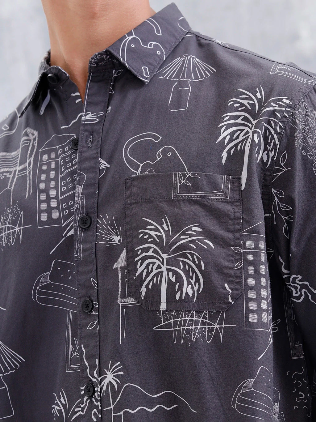 All Over Printed Comfort Fit Casual Shirt | Black