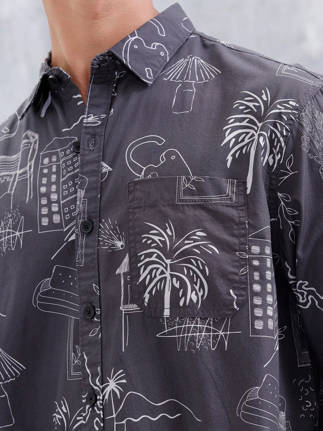 All Over Printed Comfort Fit Casual Shirt | Black