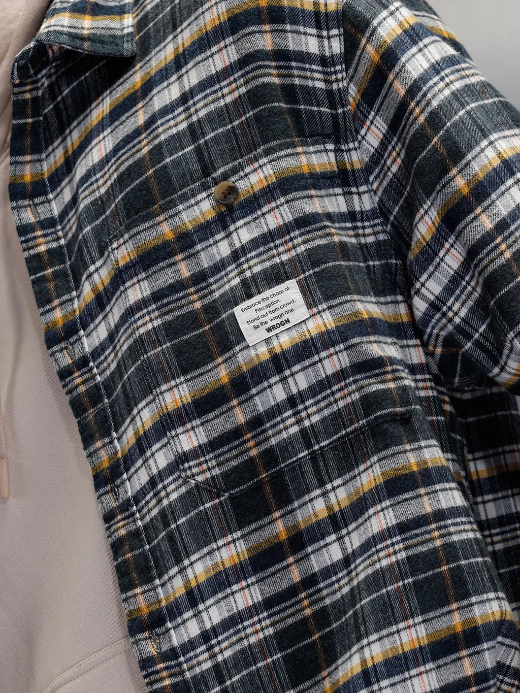 Patch Pocket Comfort Fit Checkered Pattern Shirt With Branding | Blue