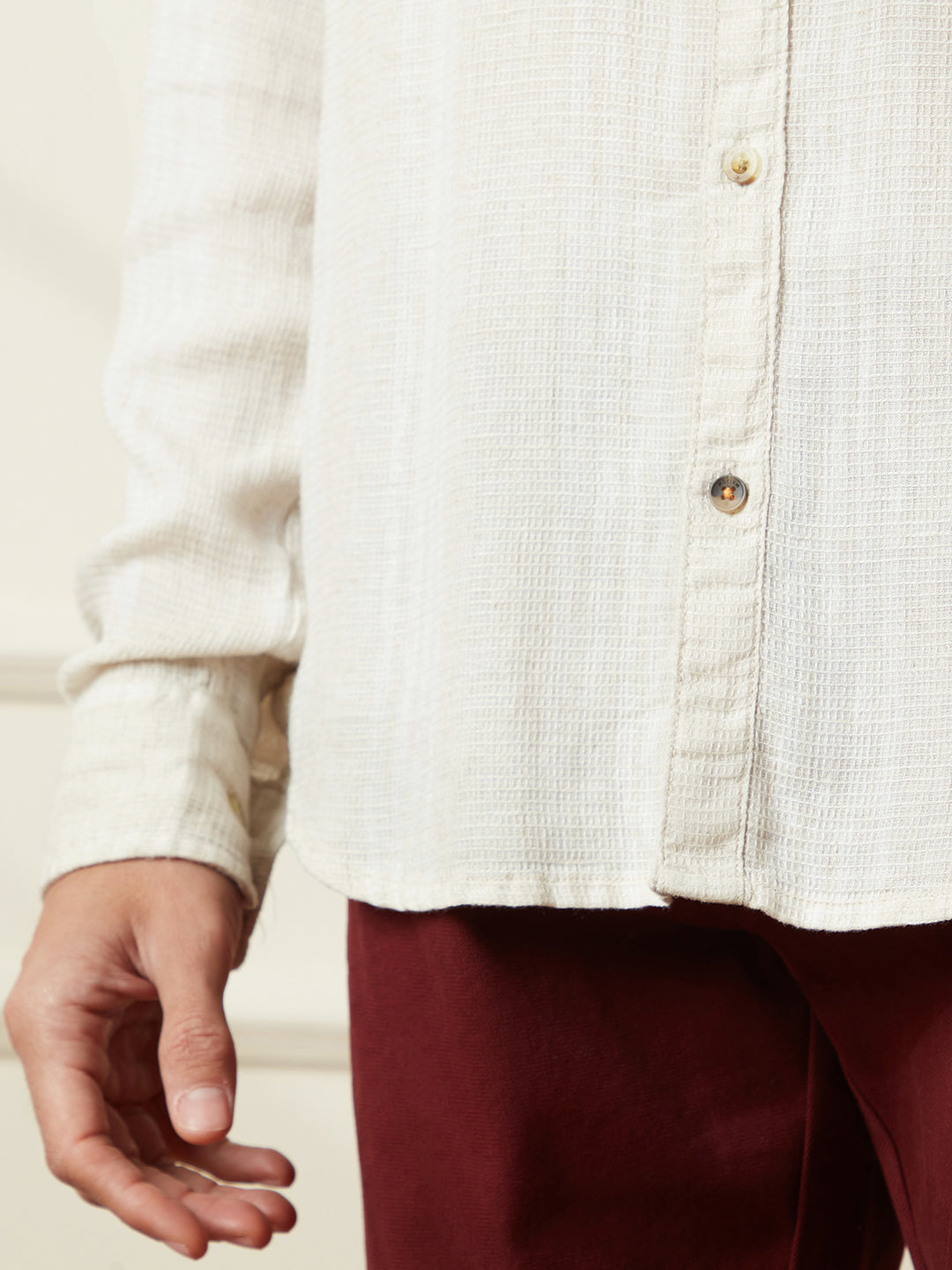 Textured Slim Fit Casual Shirt | Beige