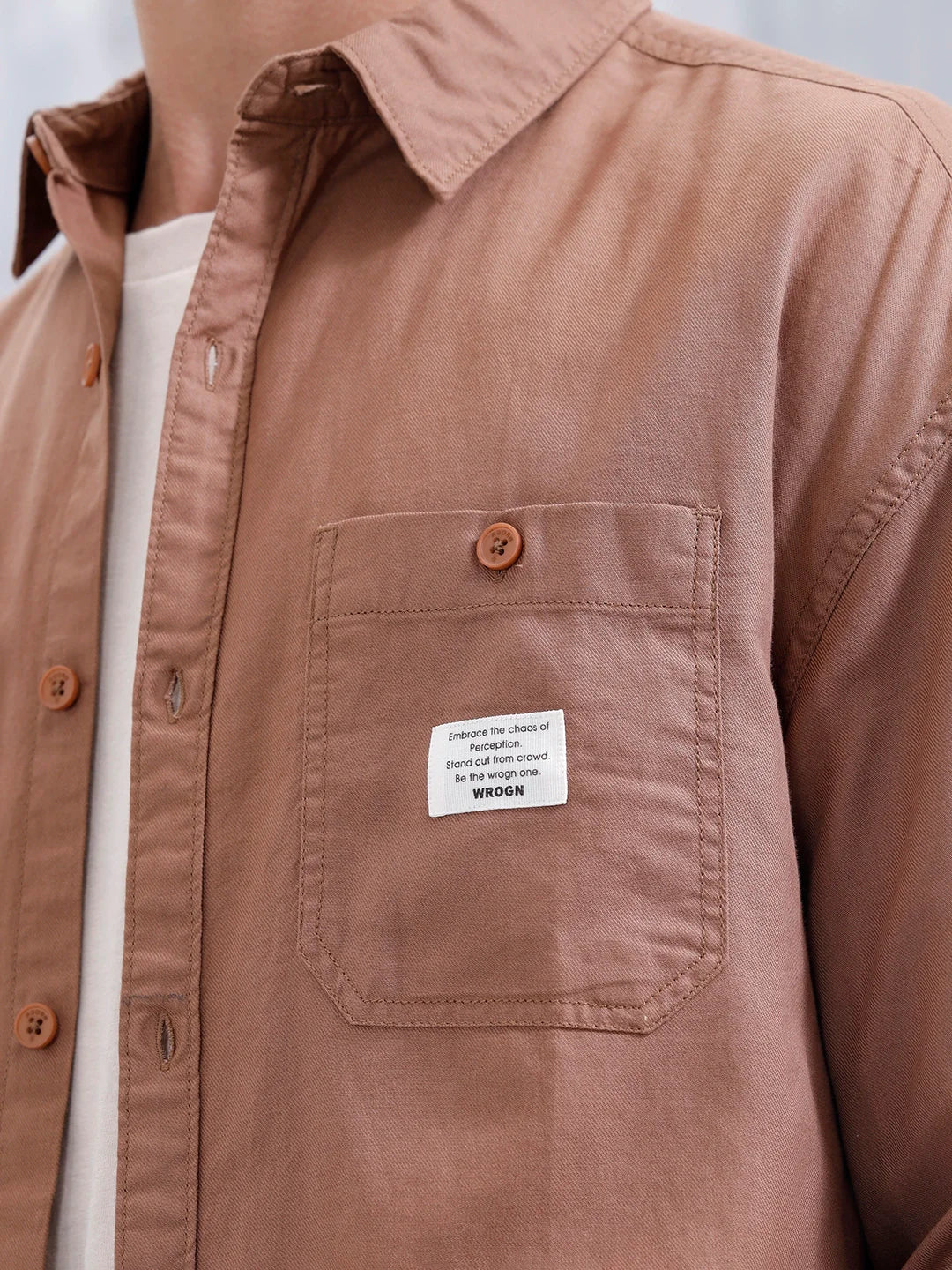 Oversized Fit Double Pocket Solid Shirt  | Khaki