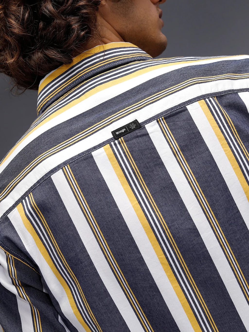 Vibrant Striped Comfort Fit Shirt With Branding  | Navy Blue