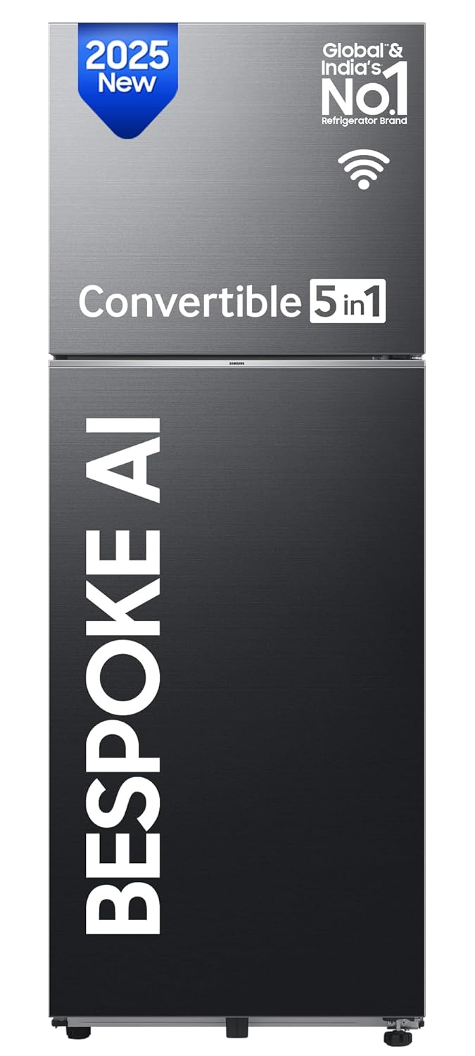 Samsung 350 L, 3 Star, Convertible 5-in-1, Digital Inverter, Frost Free Double Door, WiFi Enabled Bespoke AI Refrigerator (RT38DG5A4DBXHL, Luxe Black)