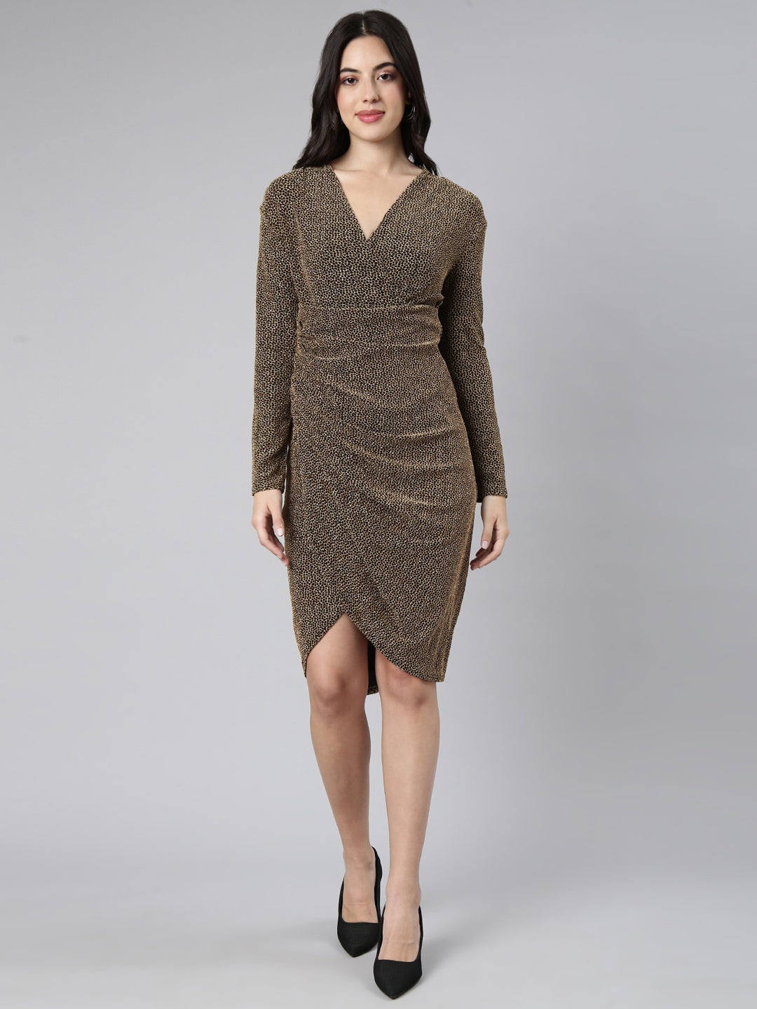 Women's Self Design Black Sheath Dress