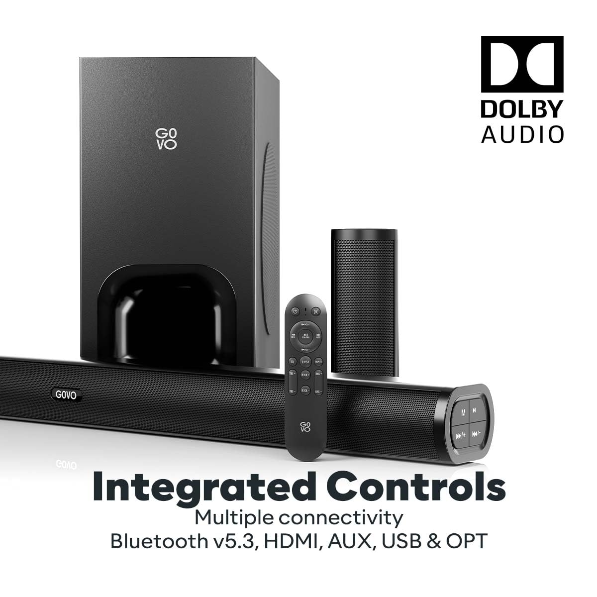 GOVO GoSurround 990 Dolby Digital | 525W Sound bar, 5.1 Channel Home Theatre, 6.5" Wireless subwoofer and Satellite Speakers, HDMI, Opt, AUX, USB & Bluetooth, 3 Equalizer Modes, LED Display (Black)