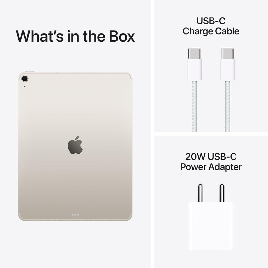 Apple iPad Air 13″ with M3 chip: Built for Apple Intelligence, Liquid Retina Display, 256GB, 12MP Front/Back Camera, Wi-Fi 6E + 5G Cellular, Touch ID, All-Day Battery Life — Starlight