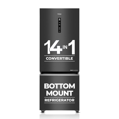 Haier 355 L, 3 Star, Convertible 14-in-1, Triple Inverter & Fan Motor Technology, Bottom Mounted Double Door Refrigerator (HEB-363MB-P, Graphite Black,)