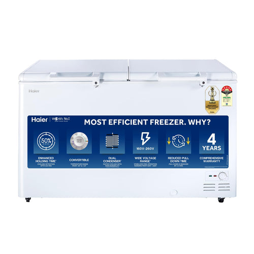 Haier 439 L Double Door Standard Deep Freezer  (White, HFC-500DM5, 5 Star)