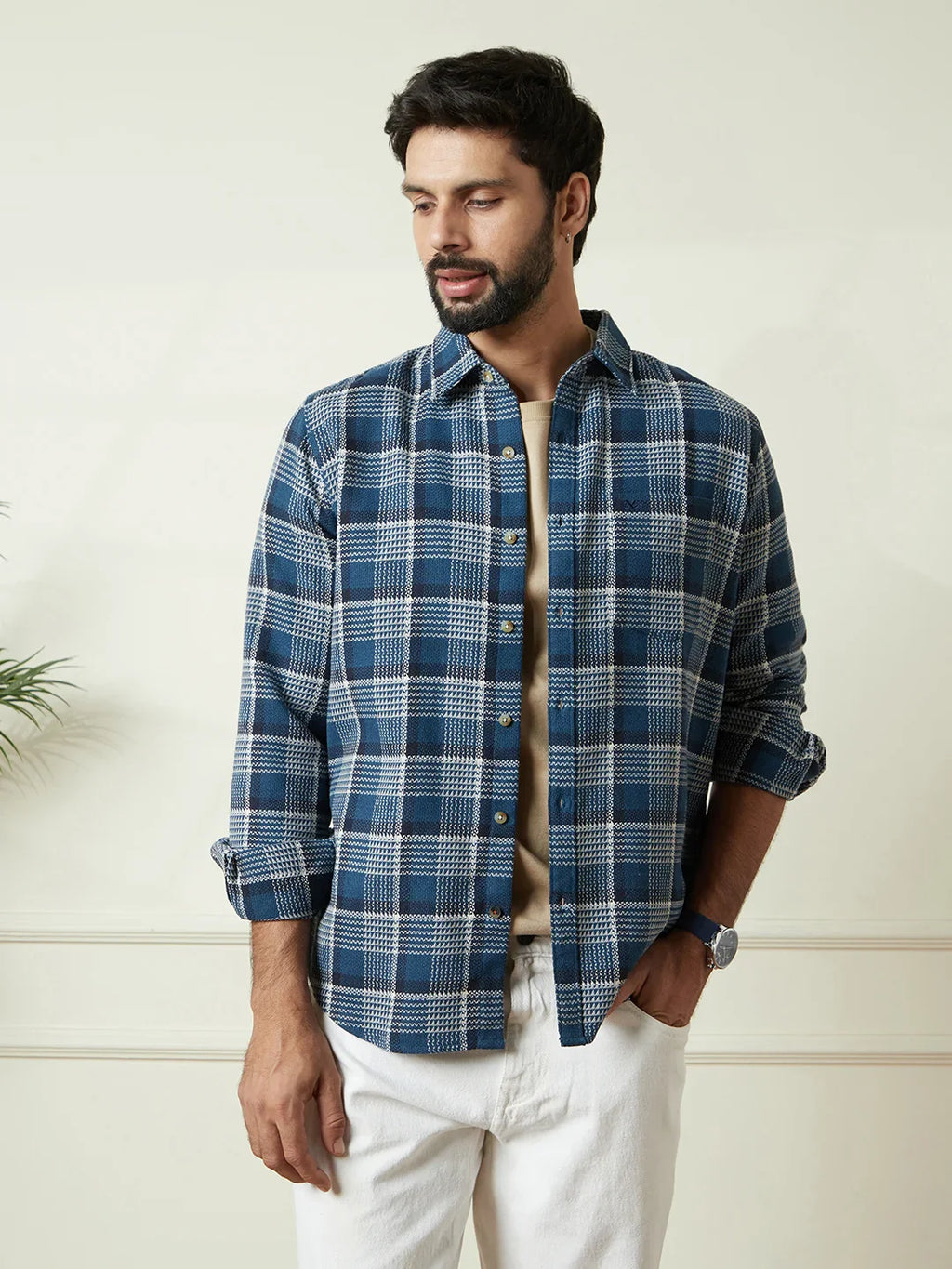Checked Dobby Pattern Shirt | Blue