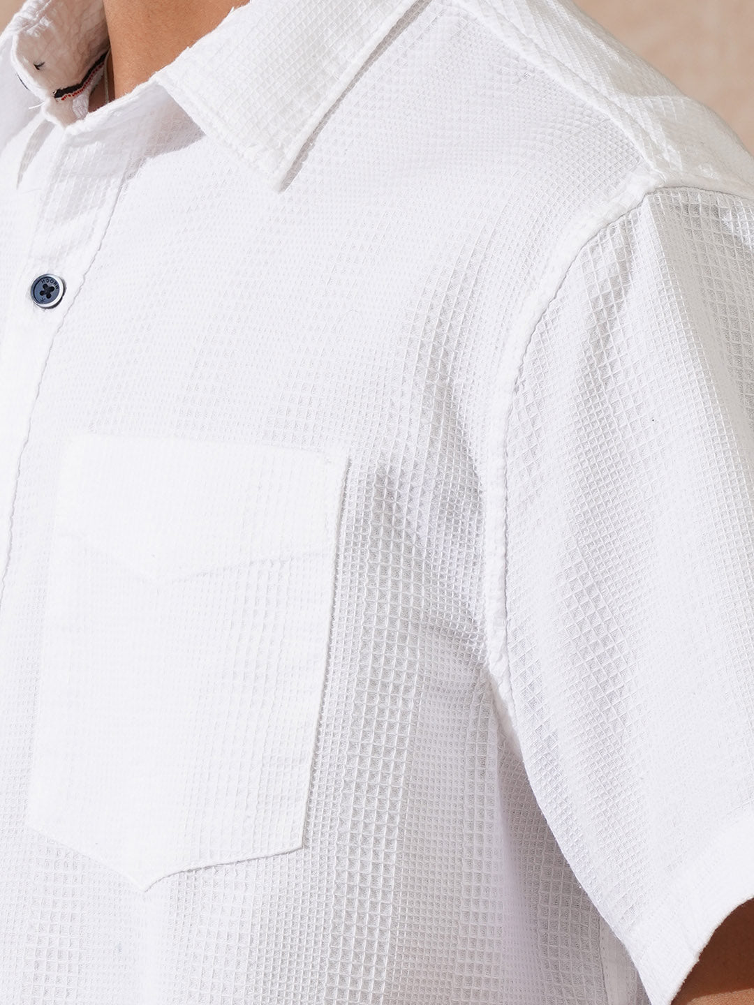 Waffle Textured Comfort Fit Shirt | White