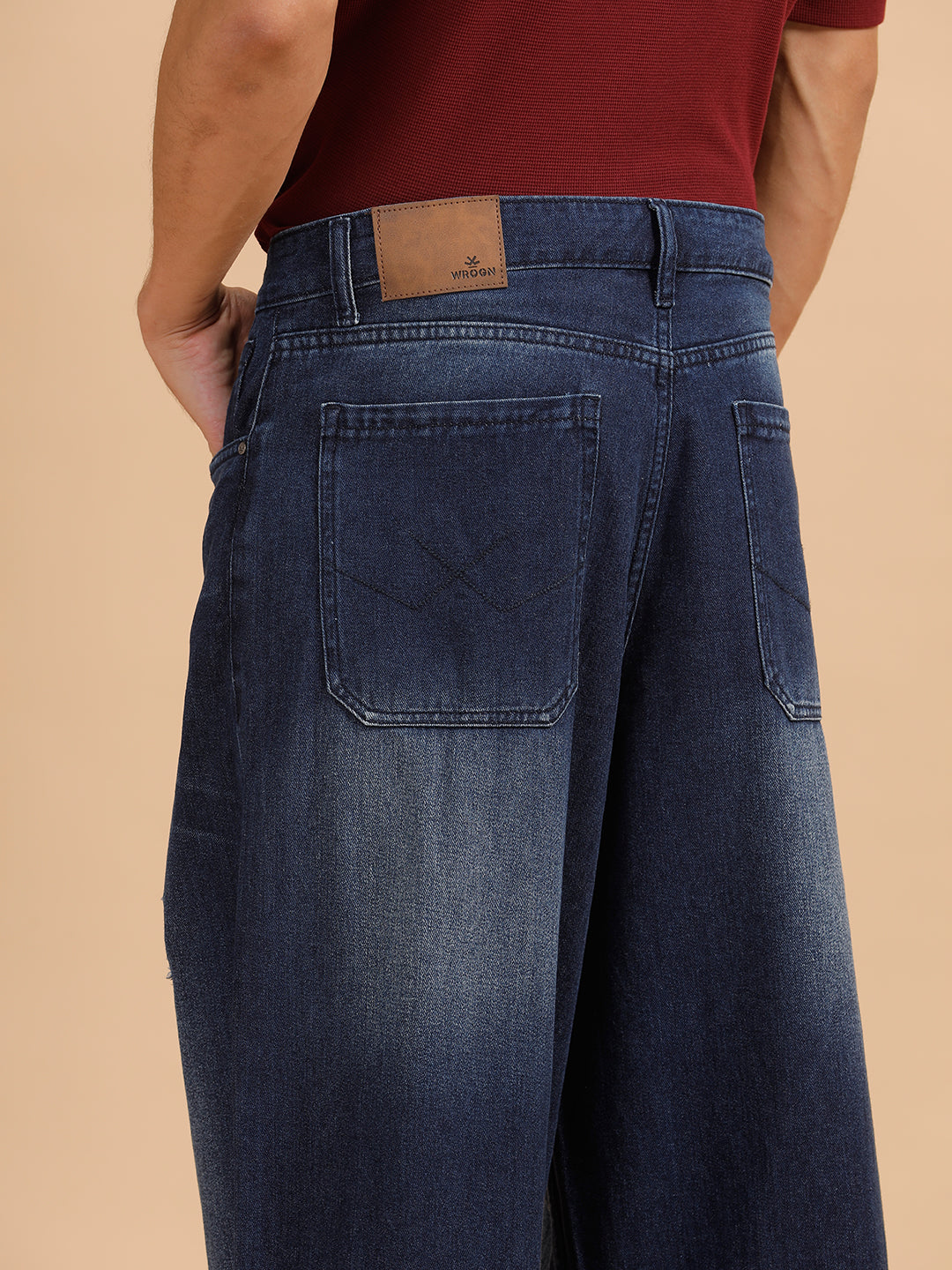 Casual Heavy Fade Baggy Fit Jeans | Dark Blue