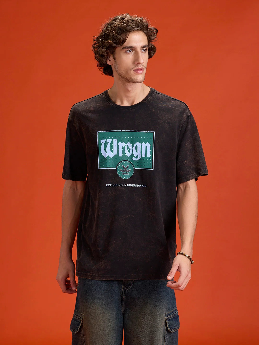 Acid Washed Retro Inspired Graphic Printed Oversized Fit T-shirt | Black