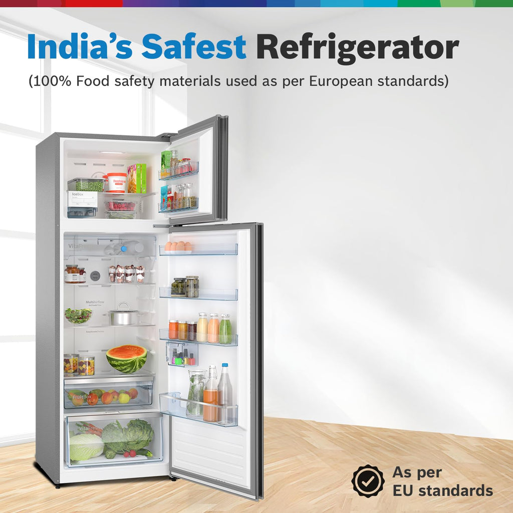 BOSCH Series 4 368 Litres 3 Star Frost Free Double Door Refrigerator (CTC39K03NI, Smoky Steel)